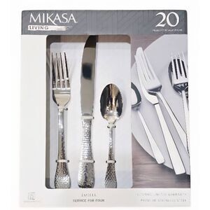 Mikasa Living Emilia 20-Piece Stainless Steel Hammered Flatware Set- Service 4